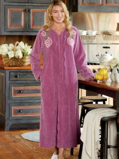 Women's Chenille Blossom 3/4 Zip-Front Robe