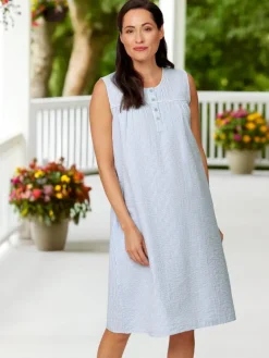 Women's Classic Sleeveless Cotton Seersucker Nightgown