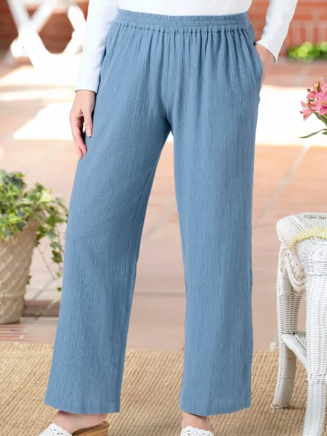 Women's Cotton Gauze Wide-Leg Pull-On Pants