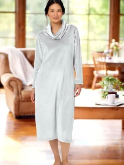 Women's Cowl-Neck Velour Nightgown and Lounge Dress