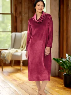Women's Cowl-Neck Velour Nightgown and Lounge Dress