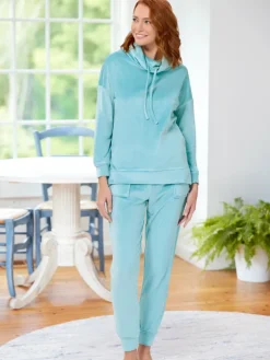 Women's Cowl-Neck Velour Sleep and Lounge Jogger Set