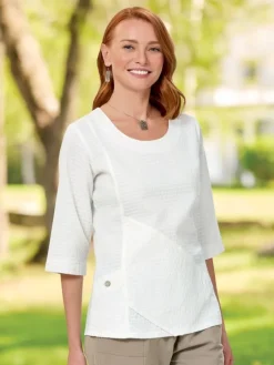 Women's Crinkle Cotton 3/4 Sleeve White Tunic Top