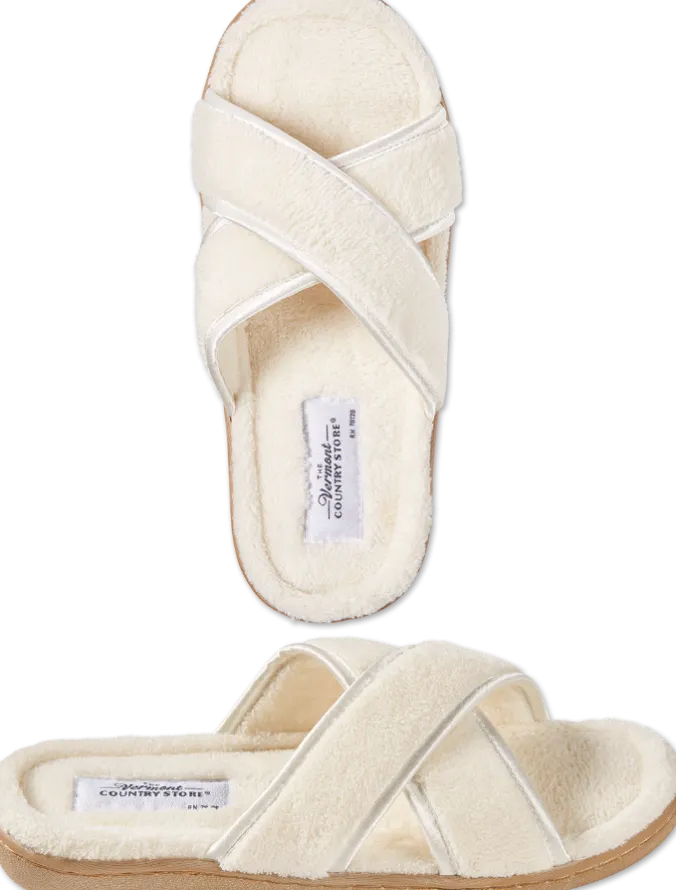 Women's Cross-Strap Terry Slide Slippers