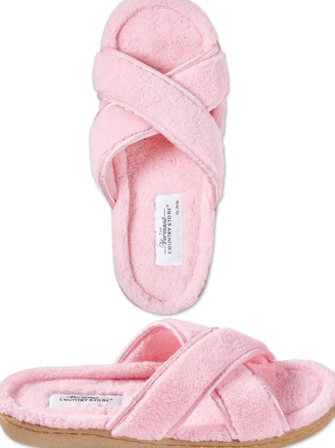 Women's Cross-Strap Terry Slide Slippers