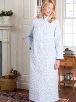 Women's Double-Quilted Long Cotton Flannel Robe
