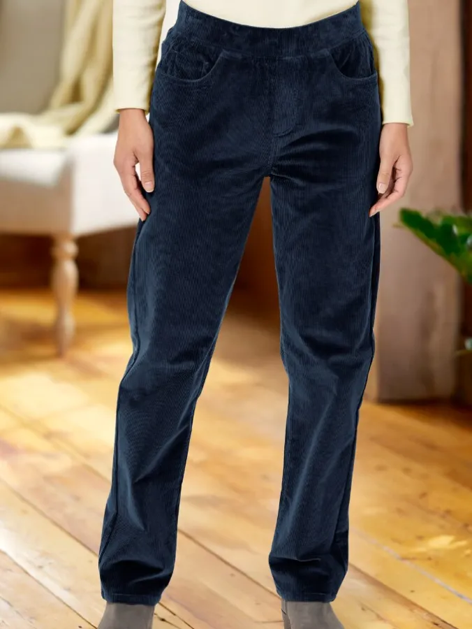 Women's Elastic-Waist Cotton Corduroy Pants