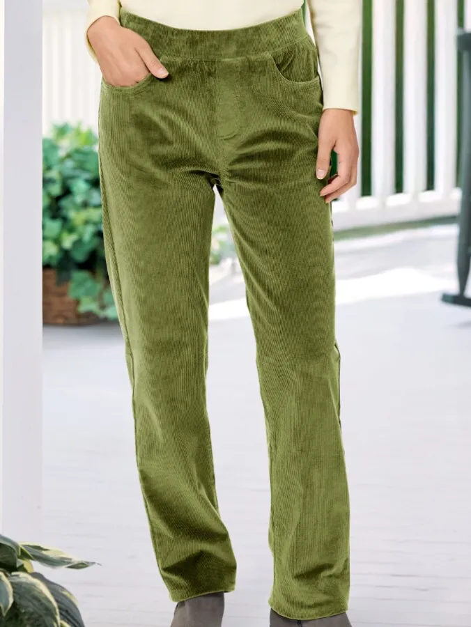 Women's Elastic-Waist Cotton Corduroy Pants