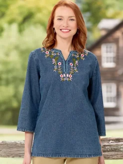 Women's Embroidered Denim Tunic