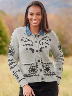 Women's Embroidered Floral Wool Cardigan