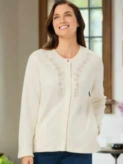 Women's Embroidered Sweatshirt Fleece Cardigan