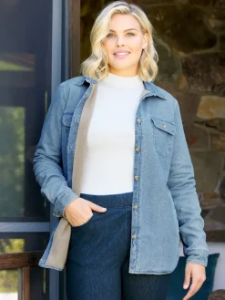 Women's Fleece-Lined Denim Shirt Jacket