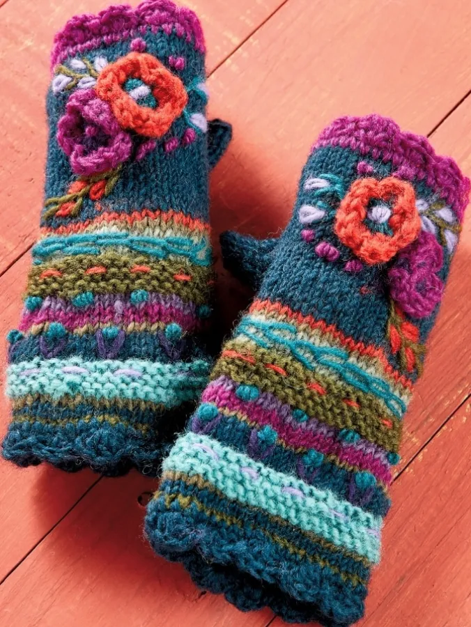 Women's Floral Blossoms Lassen Wool Hand Warmers