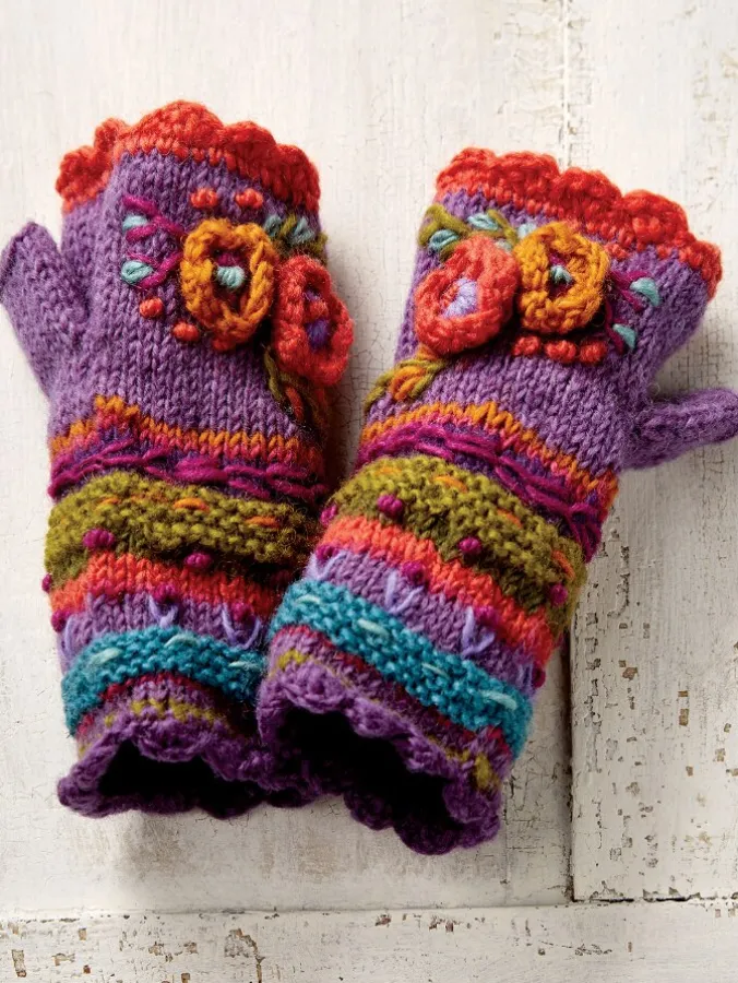 Women's Floral Blossoms Lassen Wool Hand Warmers