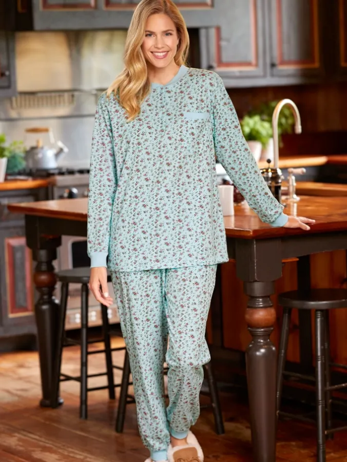 Women's Floral Cotton Jersey Knit Ski Pajama Set