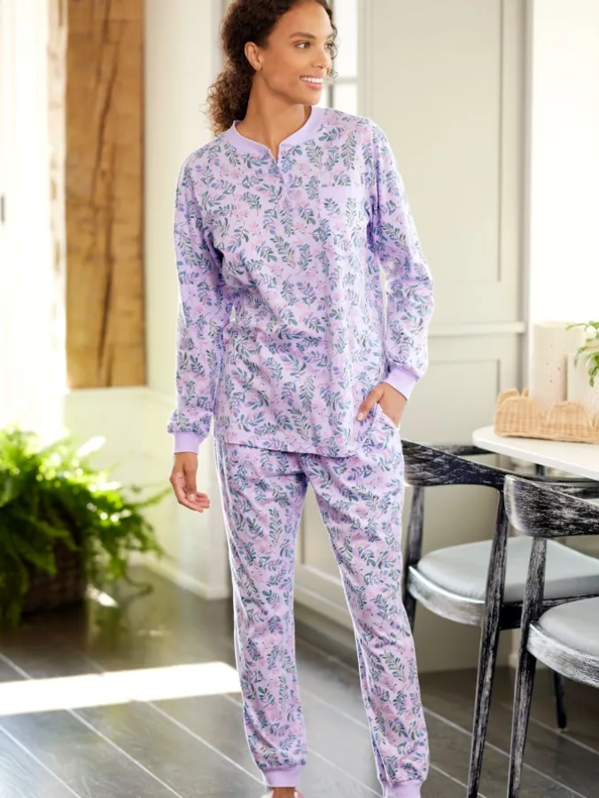 Women's Floral Cotton Jersey Knit Ski Pajama Set