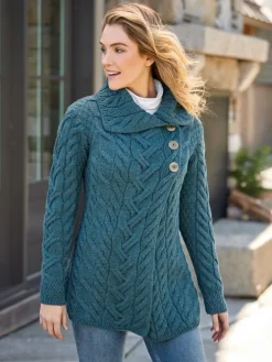 Women's Irish Supersoft Wool 3-Button Long Cardigan