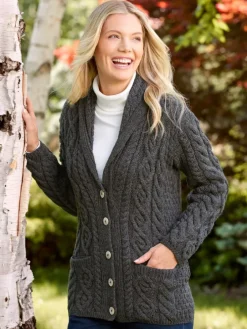 Women's Irish Supersoft Wool Shawl-Collar Cardigan