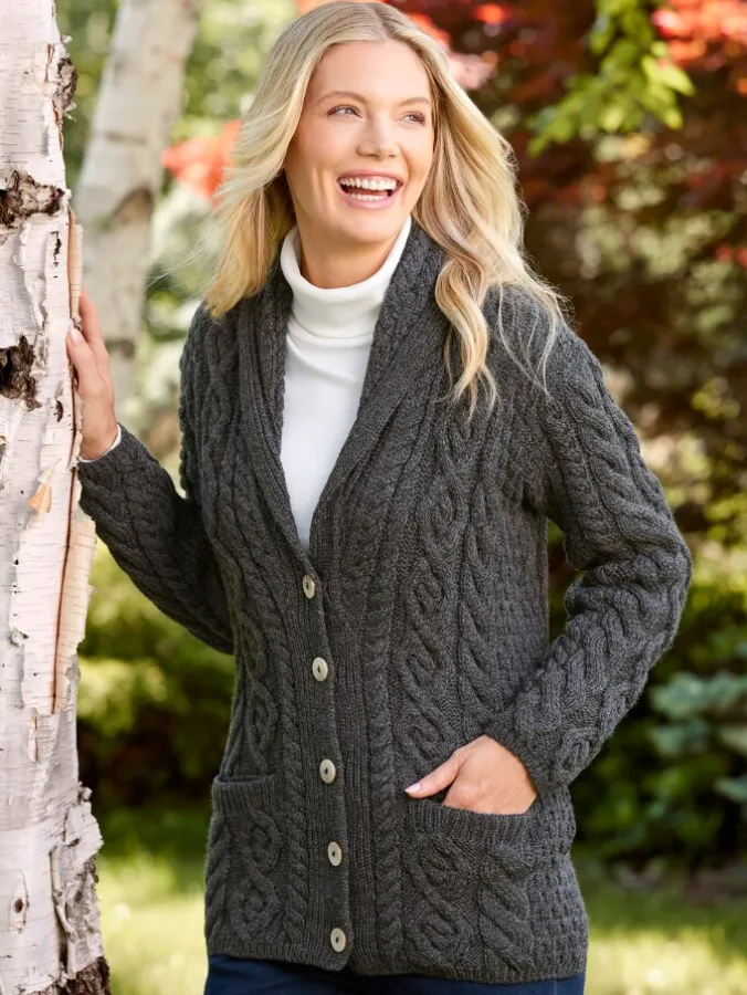 Women's Irish Supersoft Wool Shawl-Collar Cardigan
