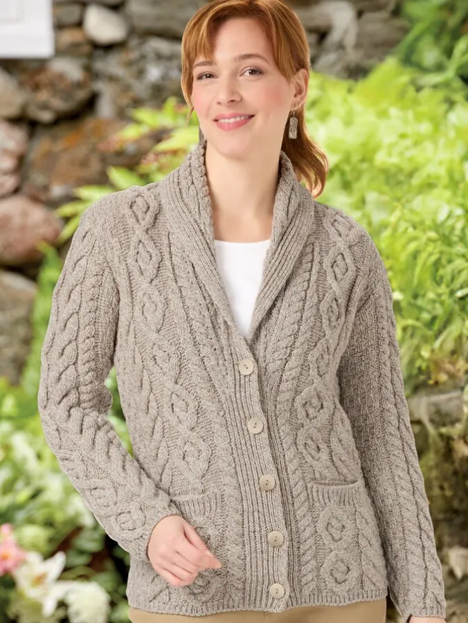 Women's Irish Supersoft Wool Shawl-Collar Cardigan