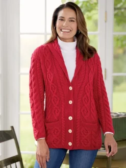 Women's Irish Supersoft Wool Shawl-Collar Cardigan