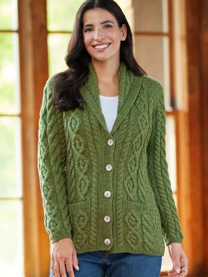 Women's Irish Supersoft Wool Shawl-Collar Cardigan