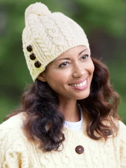 Women's Irish Wool Knit Pom-Pom Hat