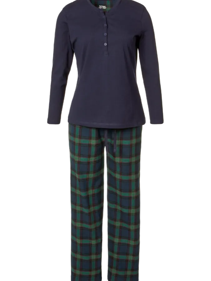 Women's Jersey Knit Henley and Flannel Pajama Pant Set