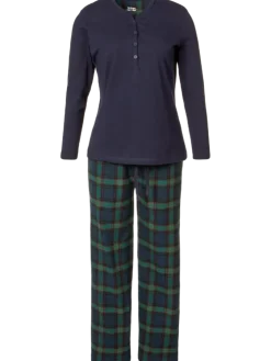 Women's Jersey Knit Henley and Flannel Pajama Pant Set