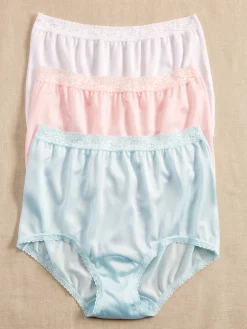Women's Lace Trim Nylon Panties, 3 Pair