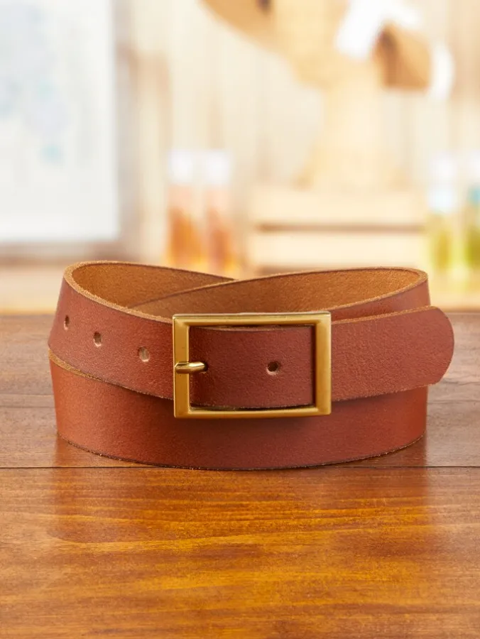 Women's Leather Belt With Rectangle Belt Buckle