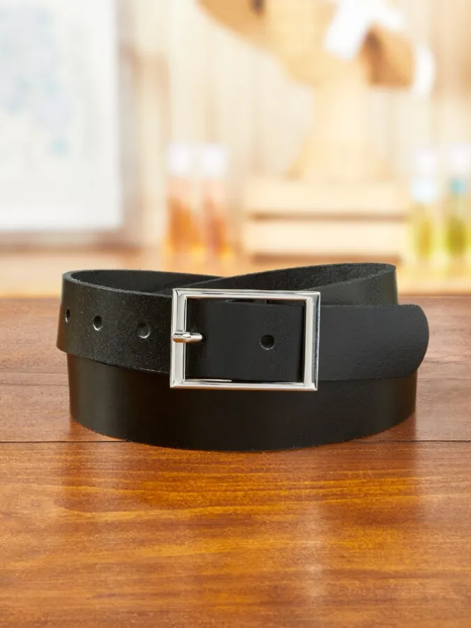 Women's Leather Belt With Rectangle Belt Buckle