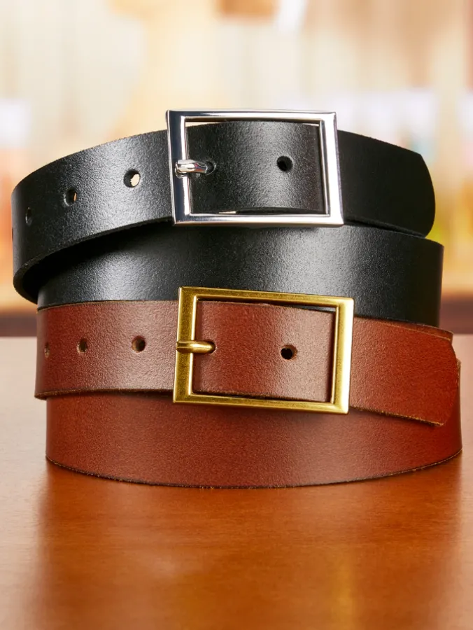 Women's Leather Belt With Rectangle Belt Buckle