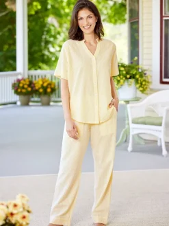 Women's Lightweight Cotton Seersucker Short-Sleeve Pajama Set