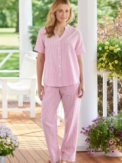 Women's Lightweight Cotton Seersucker Short-Sleeve Pajama Set