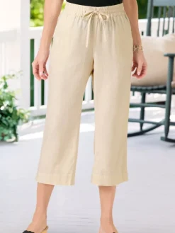 Women’s Linen-Blend Pull-On Drawstring Crop Pants