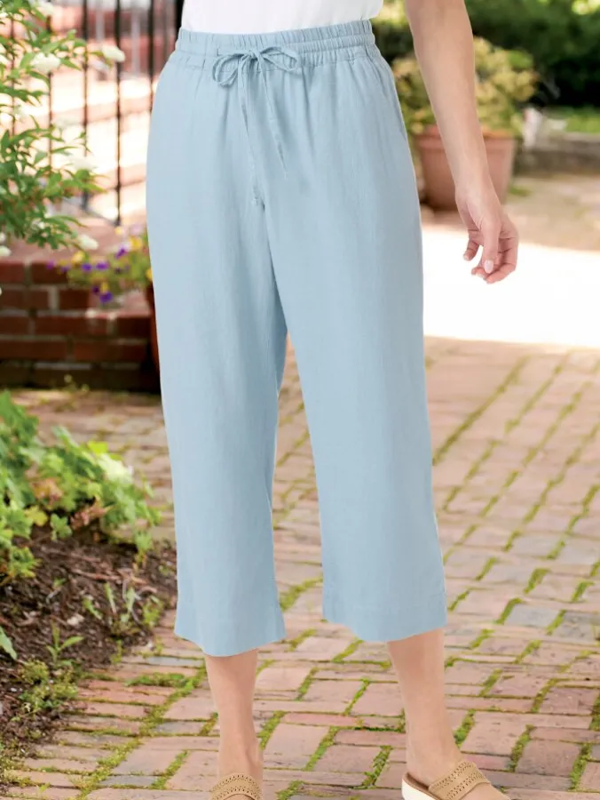 Women’s Linen-Blend Pull-On Drawstring Crop Pants