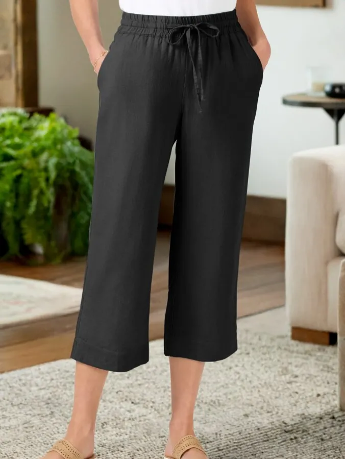 Women’s Linen-Blend Pull-On Drawstring Crop Pants