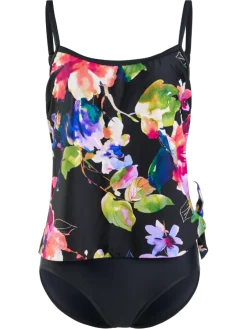 Women's Midnight Garden Faux Tankini One-Piece Swimsuit
