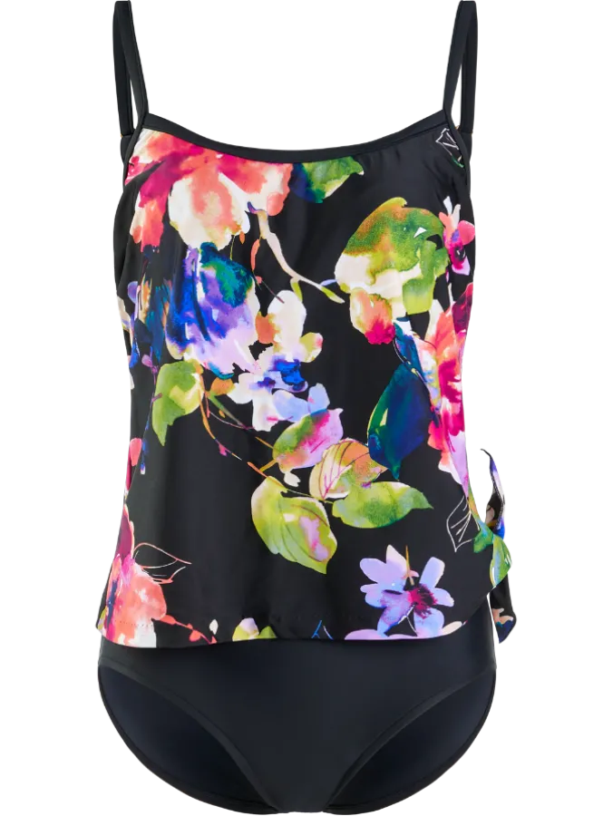 Women's Midnight Garden Faux Tankini One-Piece Swimsuit