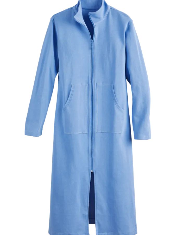 Women's Mini-Rib-Knit Cotton Zip-Front Robe