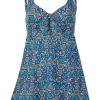 Women's Navy Medallion Swim Dress With Knot Accent