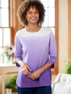 Women's Ombre Cotton Top With 3/4 Sleeves