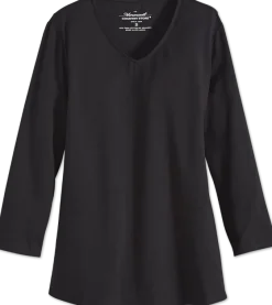 Women's Pima Cotton V-Neck Top With 3/4 Sleeves