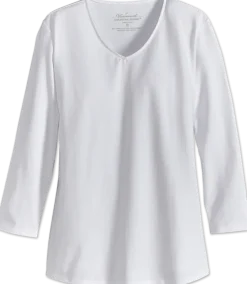Women's Pima Cotton V-Neck Top With 3/4 Sleeves