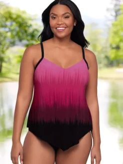 Women's Pink Ombre Handkerchief-Hem Tankini Top