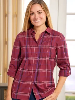 Women's Pintuck Plaid Flannel Tunic