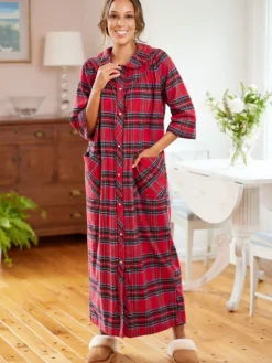 Women's Plaid Cotton Flannel Snap-Front Robe