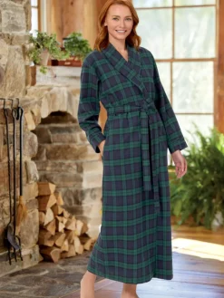 Women's Plaid Cotton Flannel Wrap Robe