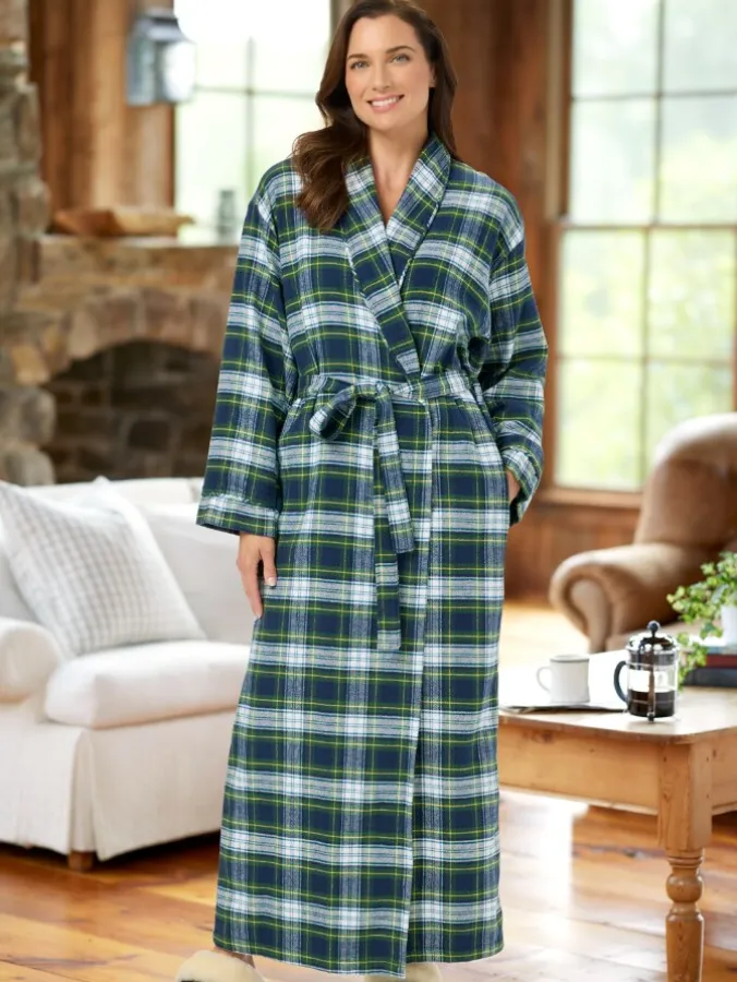 Women's Plaid Cotton Flannel Wrap Robe